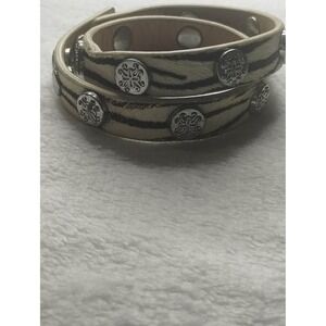RUSTIC CUFF Meagen Calfskin Snow Leopard Double Wrap Bracelet w/Silver Leather